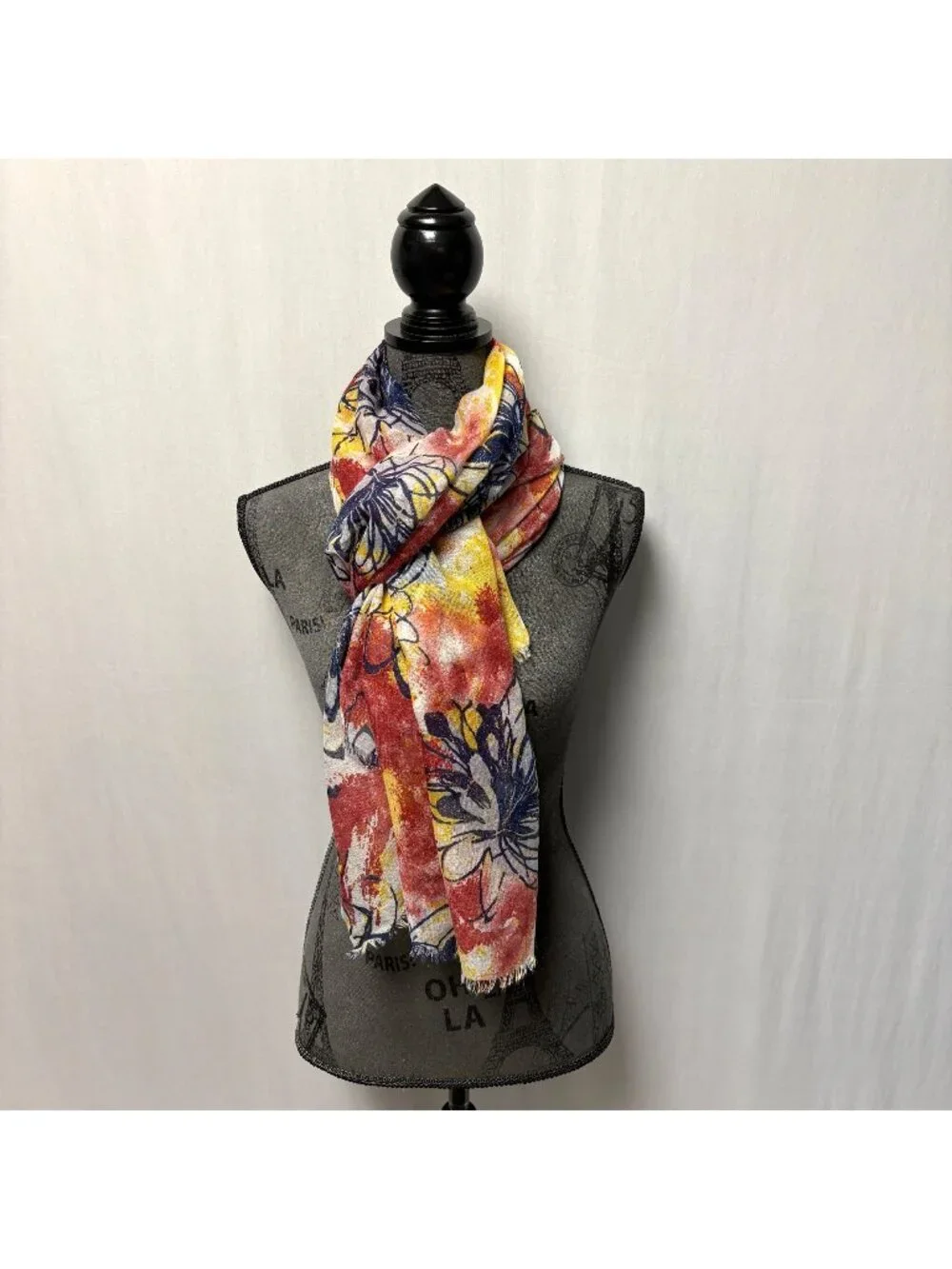 Floral Lightweight Scarf Wrap Red Yellow Blue Gold Sparkle Fashion Accessory